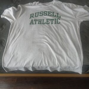 Russell Athletic Mens Size 2XL Russell Athletic Grey And Green Logo Crew Neck T